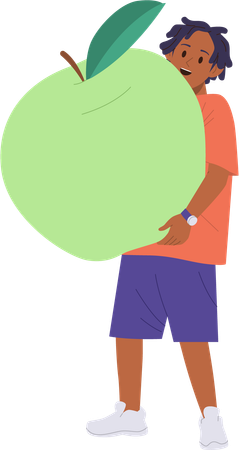 Young man carrying green apple  Illustration