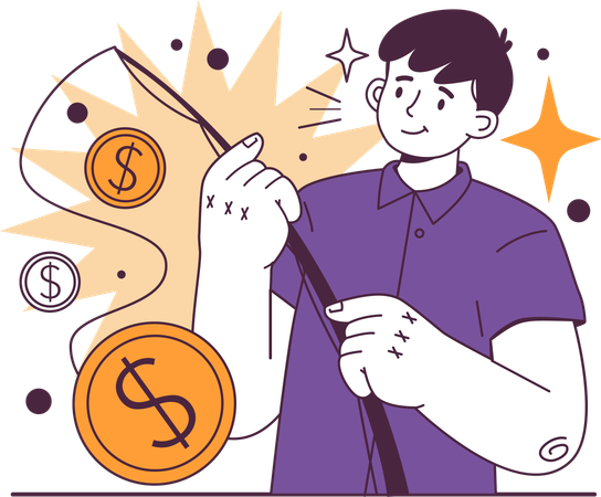 Young man catching money  Illustration