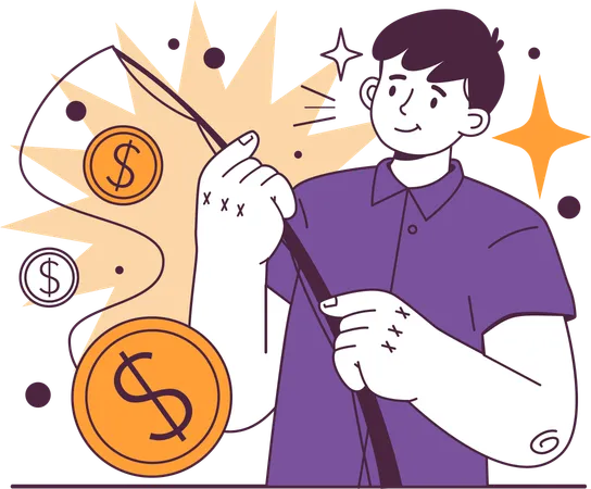 Young man catching money  Illustration