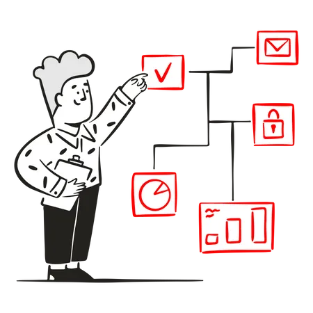 Young man checking data  Illustration