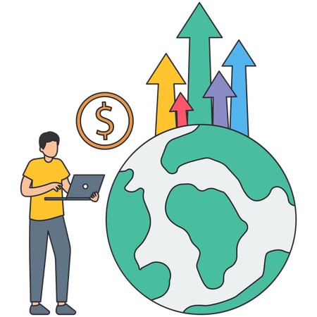 Young man checking Economy Status  Illustration