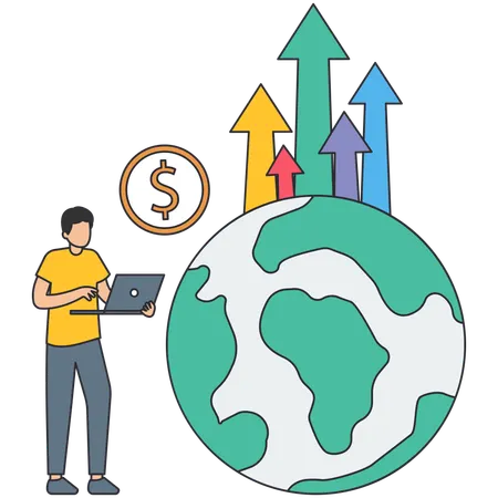 Young man checking Economy Status  Illustration
