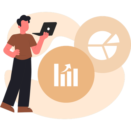 Young man checking graph  Illustration