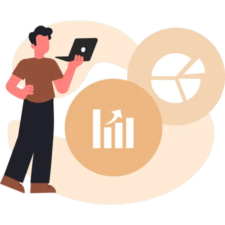 Young man checking graph  Illustration