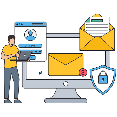 Young man checking login security  Illustration