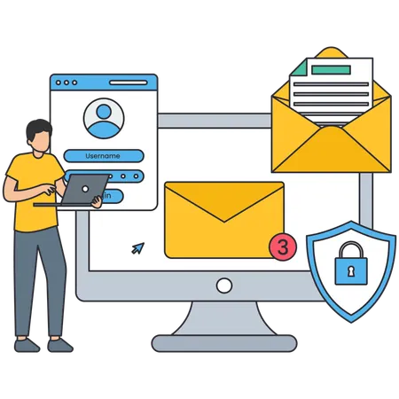 Young man checking login security  Illustration