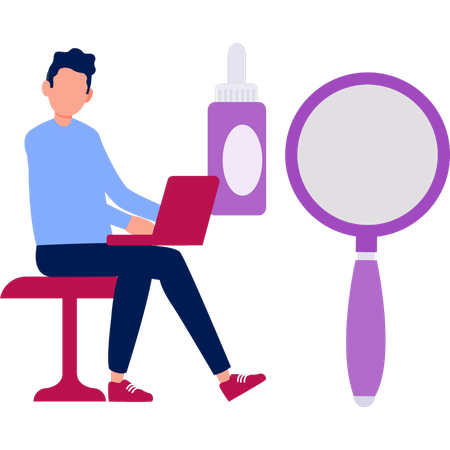 Young man checking makeup mirror  Illustration