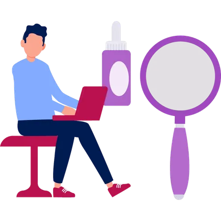 Young man checking makeup mirror  Illustration