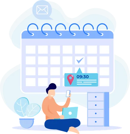 Young man checking meeting time  Illustration