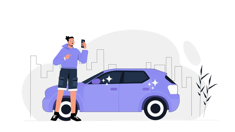 Young man checking online car service  Illustration