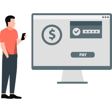 Young man checking online dollar star rating  Illustration