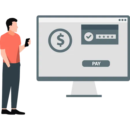 Young man checking online dollar star rating  Illustration