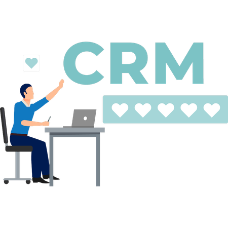 CRM に関する人々のフィードバックを確認する若い男性  イラスト