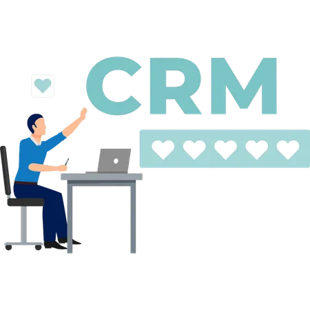 CRM に関する人々のフィードバックを確認する若い男性  イラスト