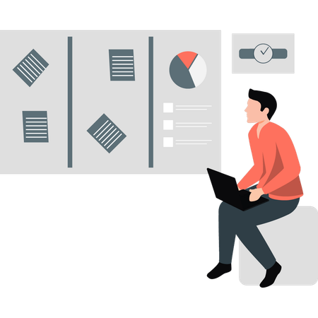 Young man checking pie chart board  Illustration