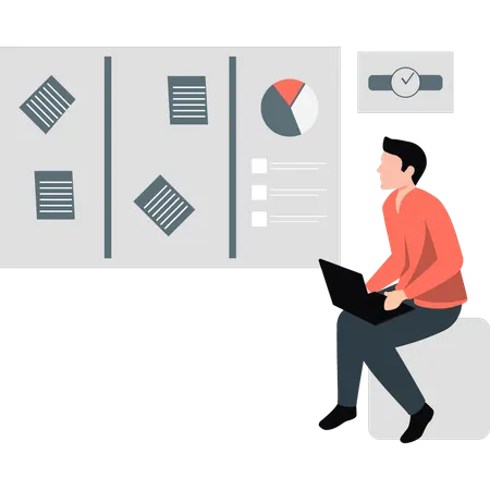 Young man checking pie chart board  Illustration