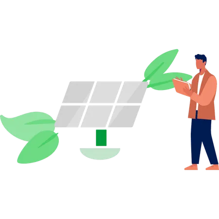 A Boy Is Checking Solar Panel Illustration