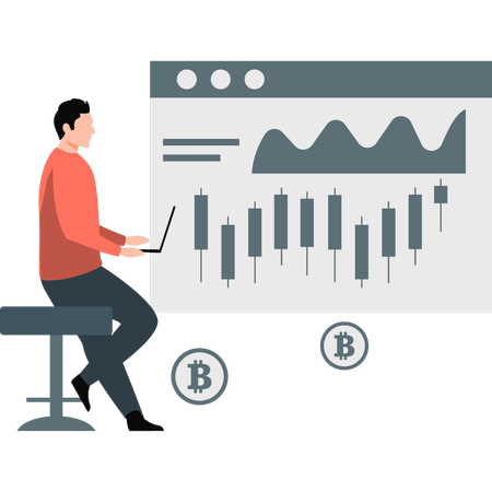 Young man checking stock market trading  Illustration