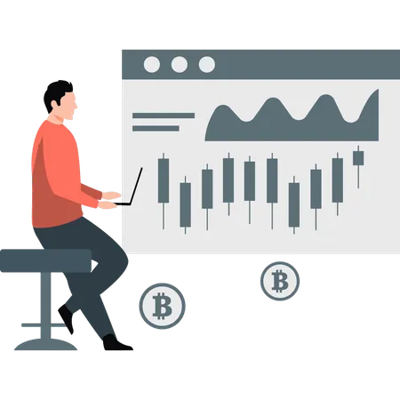 Young man checking stock market trading  Illustration