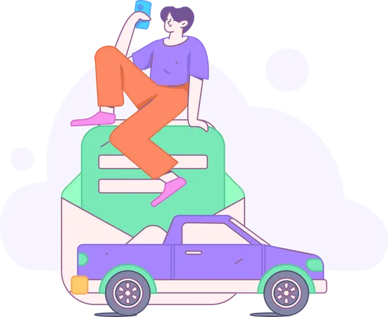 車両保険の支払いを確認する若い男性  イラスト