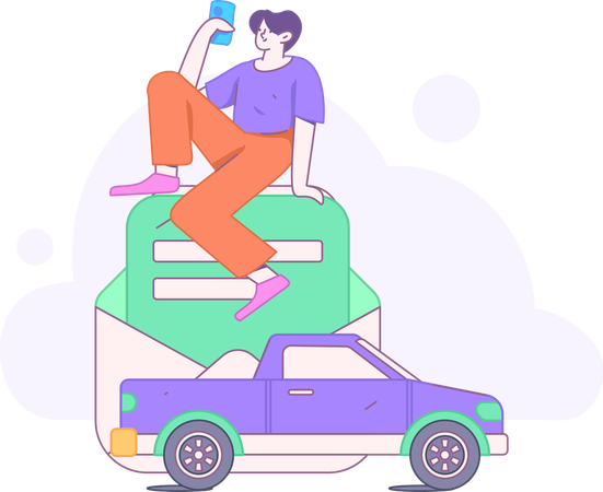 Young Man Checking Vehicle Insurance Payment  Illustration