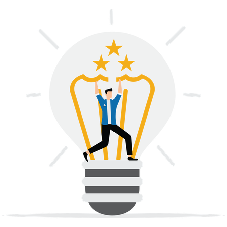 Young man Choose best idea from many after brainstorm  Illustration