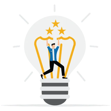 Young man Choose best idea from many after brainstorm  Illustration
