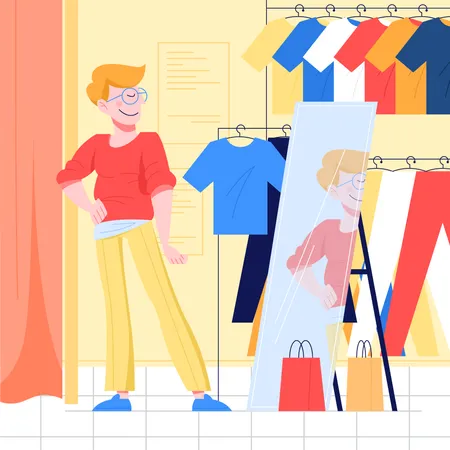 Young man choosing clothes  Illustration