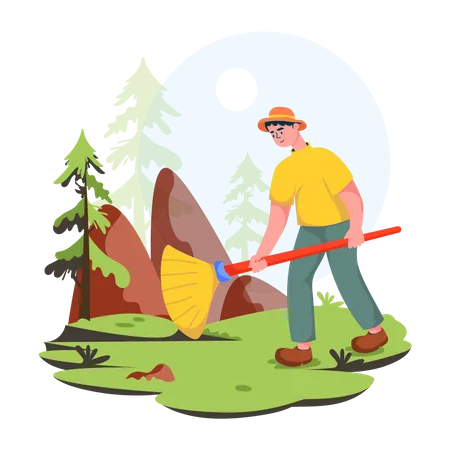 Young man cleaning forest  Illustration
