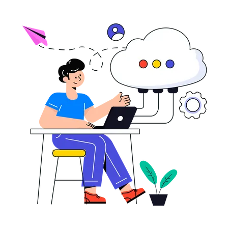 Young man Cloud Computing Service  Illustration
