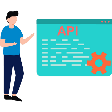 Young man coding API  Illustration