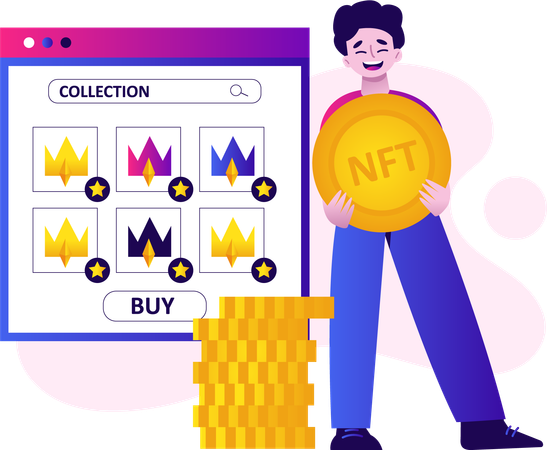 Young Man Collecting NFT  Illustration