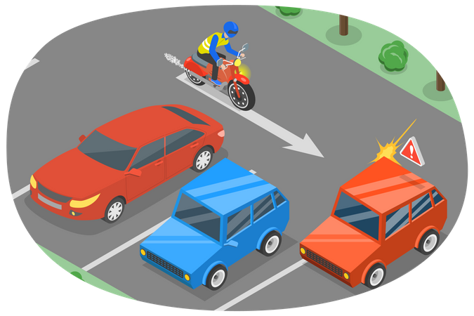 Young man collision his motorcycle with car  イラスト