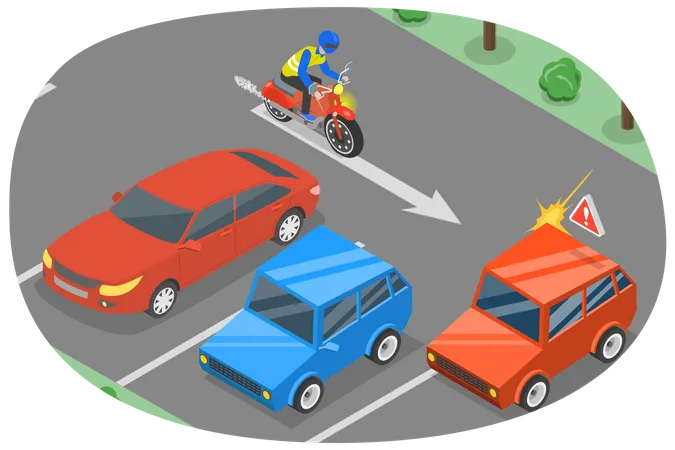 Young man collision his motorcycle with car  イラスト