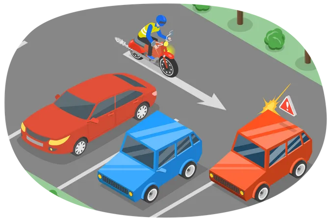 Young man collision his motorcycle with car  Illustration