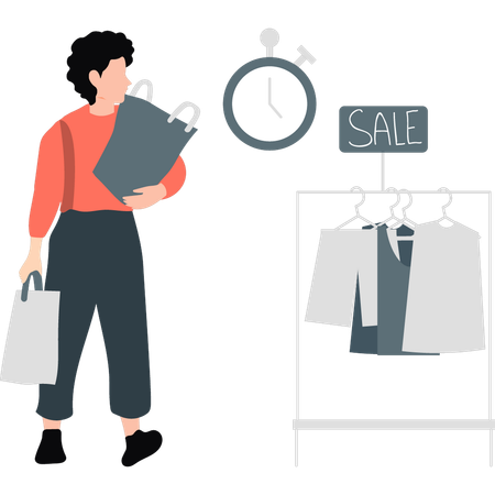 Young man completed his shopping on time  Illustration