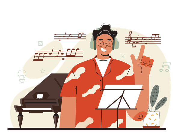 Young man composing music  Ilustração