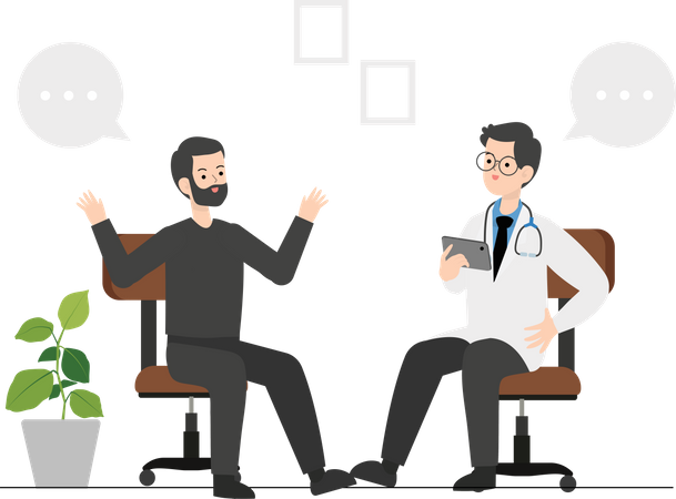 Young man consulting with psychiatrist Illustration