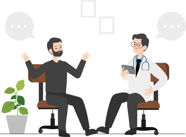 Young man consulting with psychiatrist Illustration