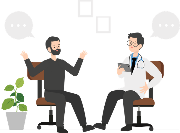 Young man consulting with psychiatrist  Illustration