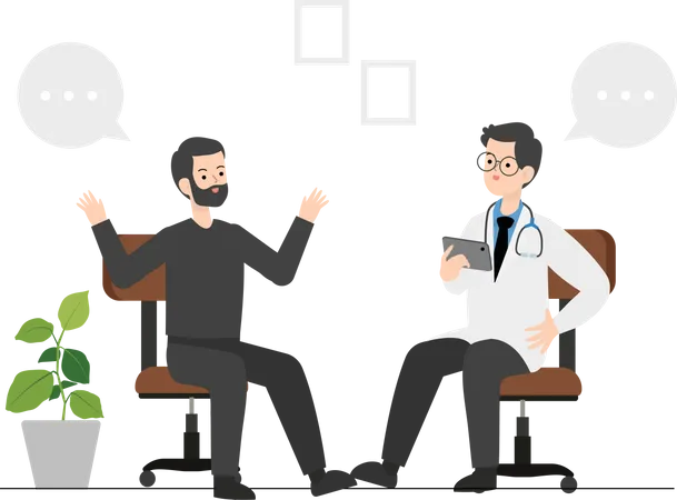 Young man consulting with psychiatrist  Illustration