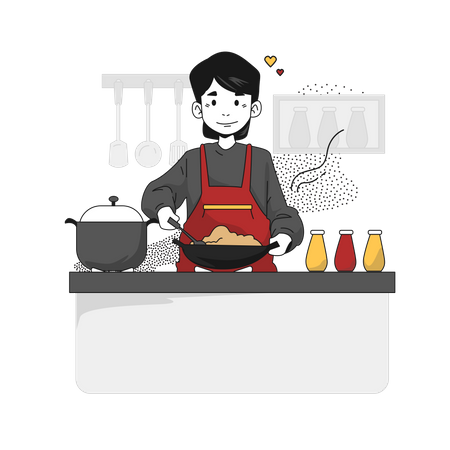 Young man Cooking in kitchen  Illustration