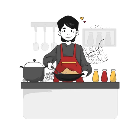 Young man Cooking in kitchen  Illustration