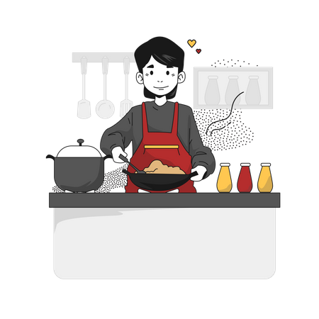 Young man Cooking in kitchen  Illustration