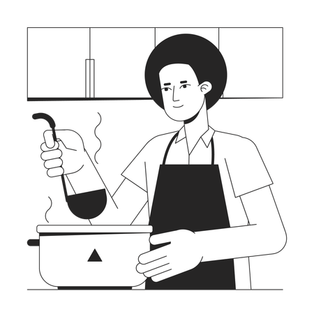 Young man cooking soup  Illustration