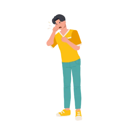 Young Man Coughing Without Hand Protection  Illustration