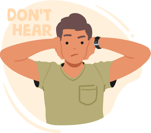 Young Man Covering Ears  Illustration
