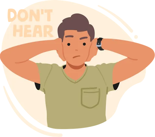 Young Man Covering Ears  Illustration