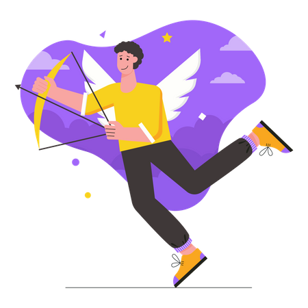 Young man Cupid with bow and arrow  Illustration