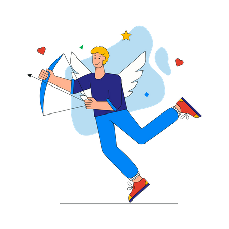 Young man Cupid with bow and arrow Illustration